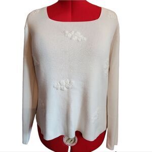 Worthington Essentials XL White Floral Embellished Sweater